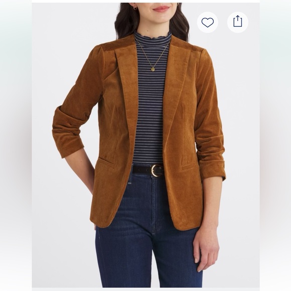 NWT Skies are Blue Corduroy Raja Collarless Blazer Camel Brown - Picture 5 of 10